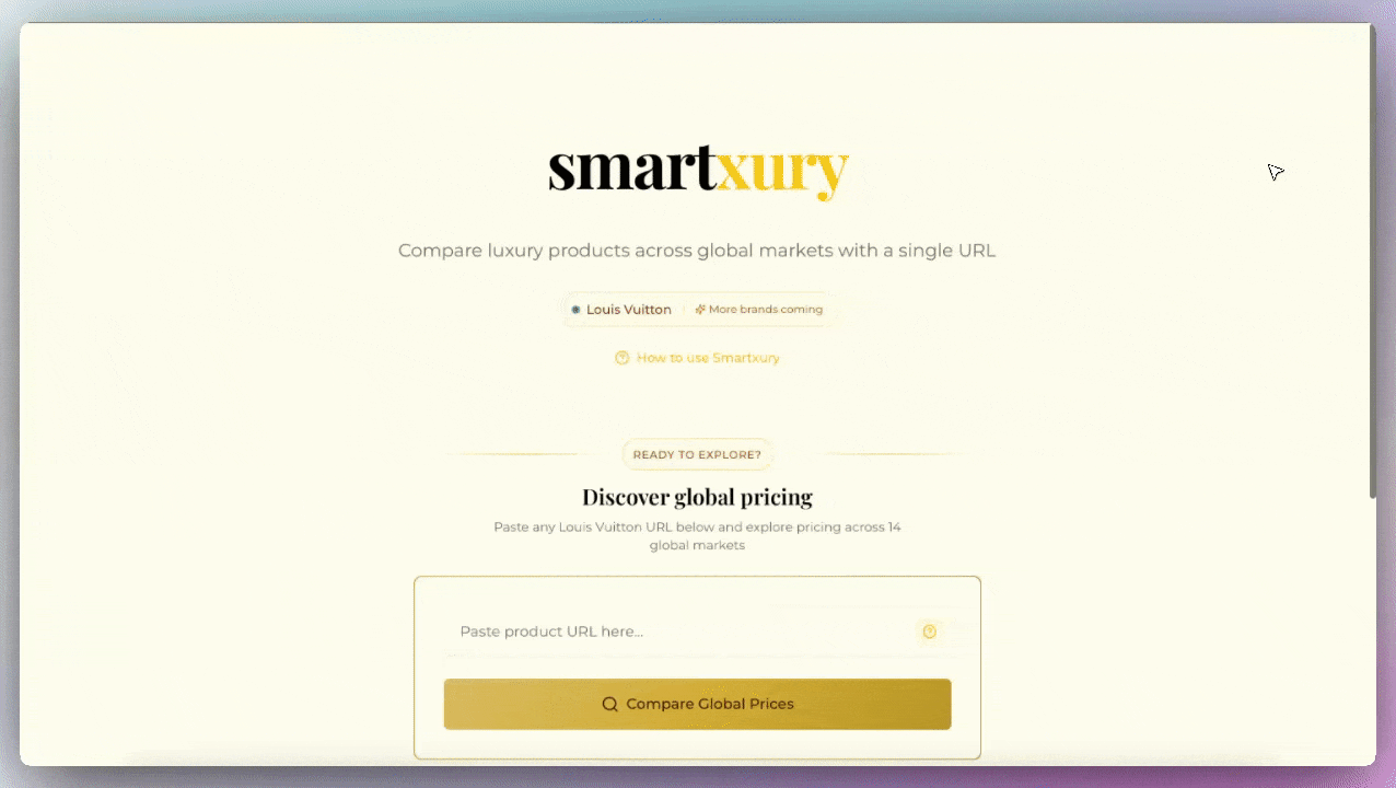 Demonstration of pasting URL in Smartxury and comparing global prices